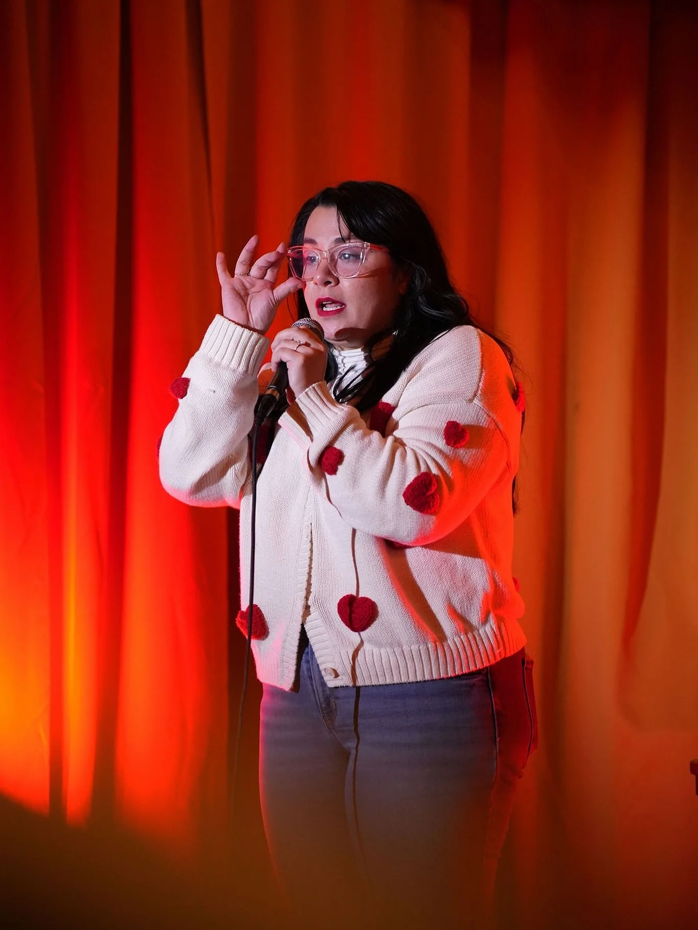 We love a quirky DIY cardigan. Shot by @cannavostudios #standupcomedy #standup #comedian #charlottenc #cltcomedy