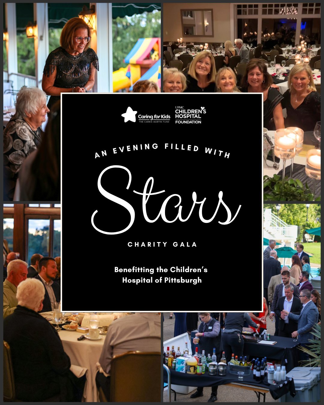 🌟 An Evening Filled with Stars &ndash; Charity Gala 🌟

When: Saturday, September 6, 2025 &mdash; Cocktails at 5:30 p.m., dinner &amp; dancing after
Where: South Hills Country Club, 4305 Brownsville Rd, Pittsburgh
Tickets: $150 (all proceeds support