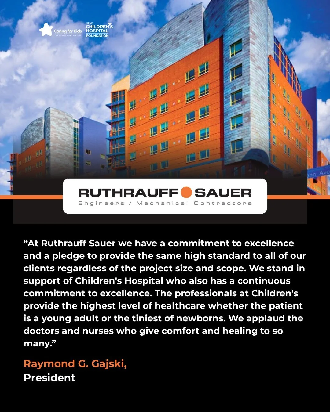 A huge thank you to Ruthrauff Sauer for standing with us and supporting the kids and families at UPMC Children&rsquo;s Hospital. Their commitment to excellence goes far beyond their work. It shows up in how they show up for this community.

We&rsquo;