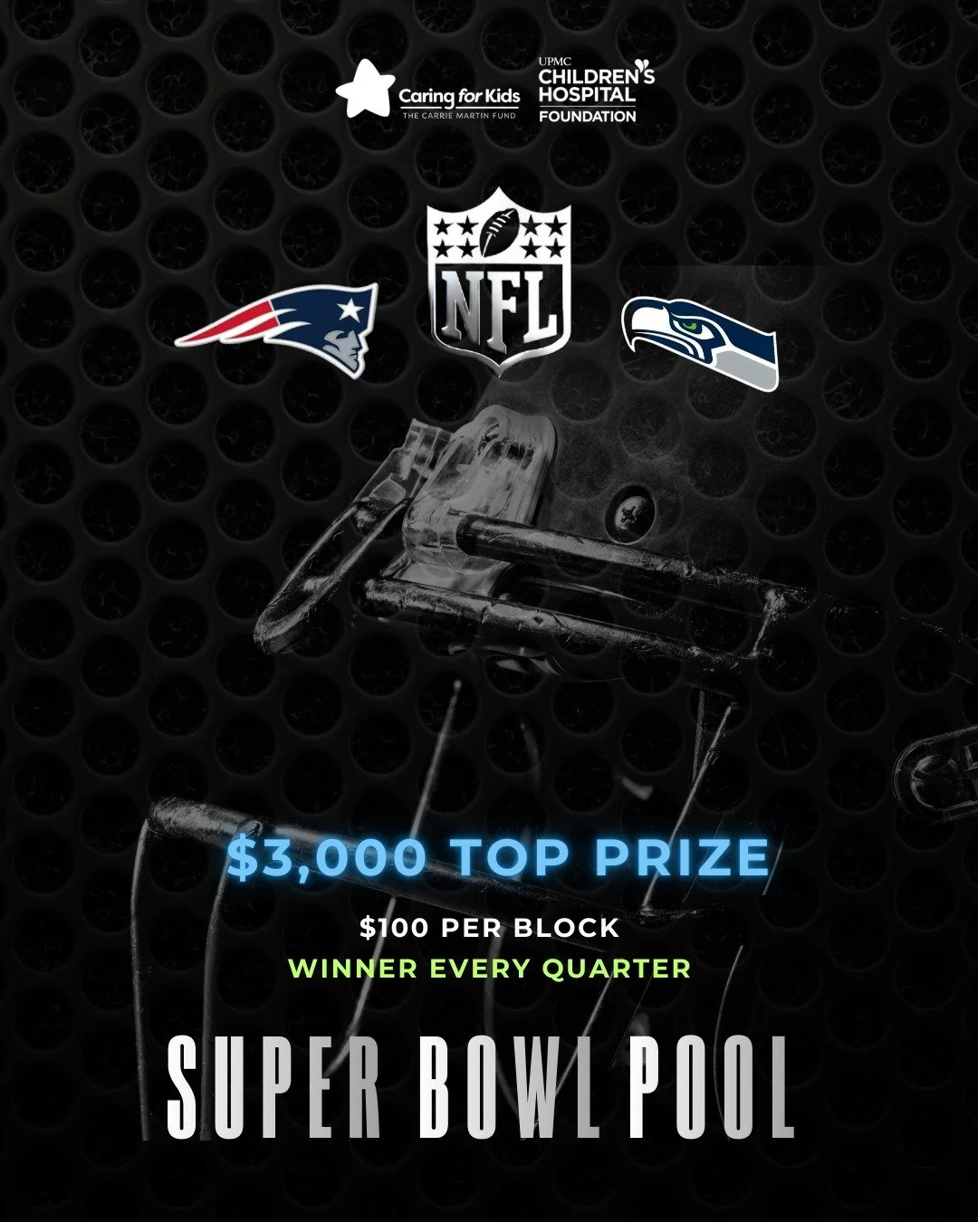 🏈 It&rsquo;s Super Bowl Pool time! 🏈

Our Caring for Kids Super Bowl Block Pool is officially live and it&rsquo;s one of our favorite ways to have fun and give back.

💜 $3,000 Top Prize
💜 85% paid out to winners each quarter
💜 15% donated direct