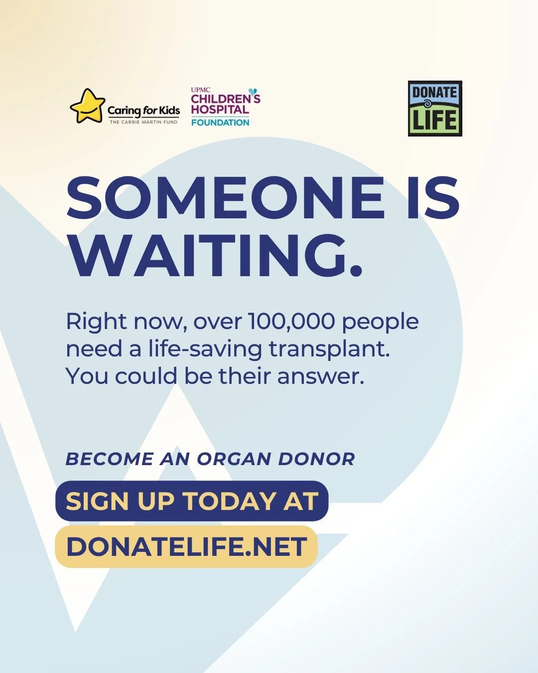 This April, for Organ Donor Awareness Month, we're encouraging our community to take a moment and register as an organ donor. Or you can make a gift to support those waiting for a second chance at life.

Over 100,000 people are on the transplant wait