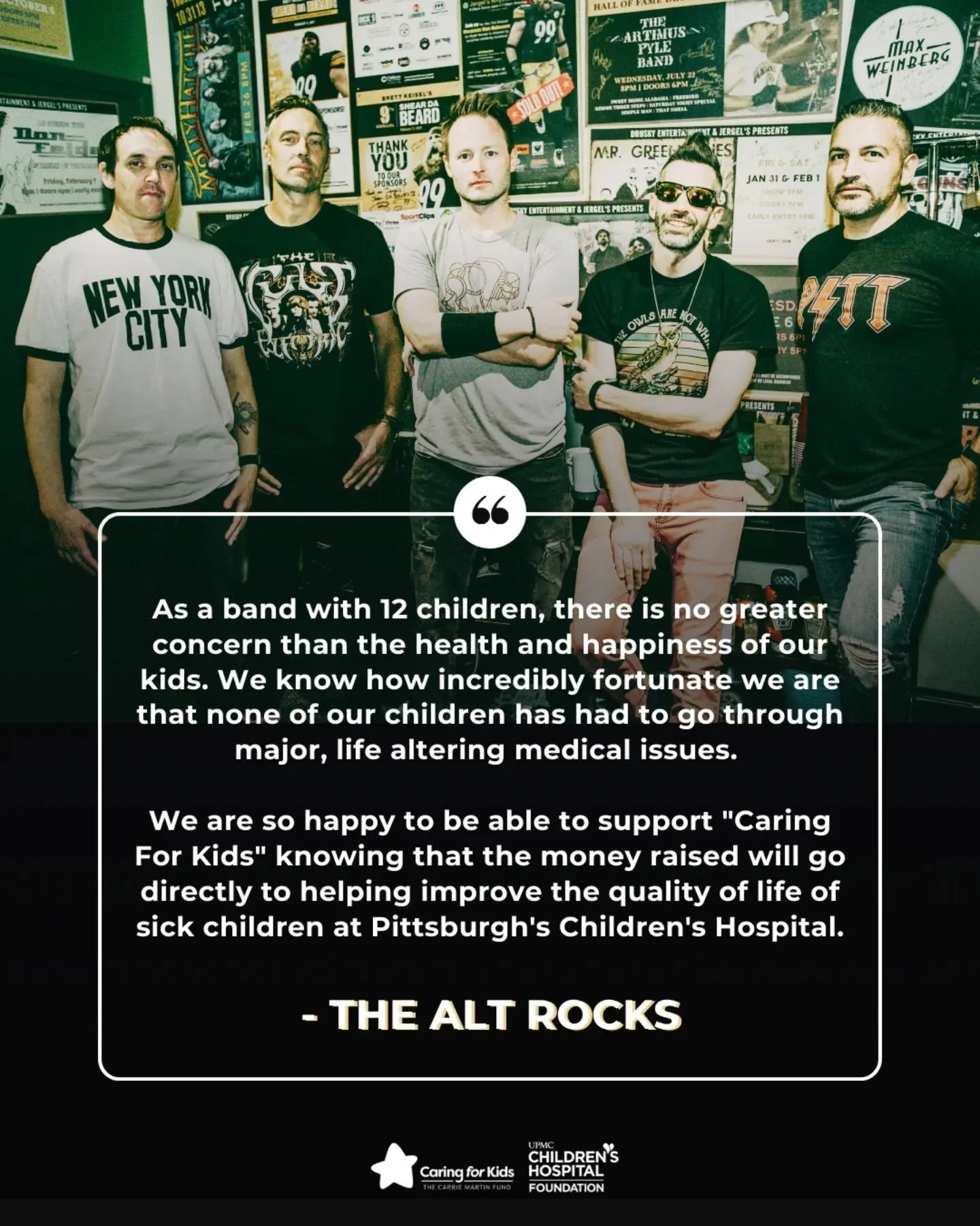 A good night out that gives back ￼

Join The Alt Rocks at Santello's on May 9 at 9 PM for a live music fundraiser supporting Caring for Kids.

Every ticket helps support kids and families going through tough moments.

🎟Tickets: https://www.tickettai