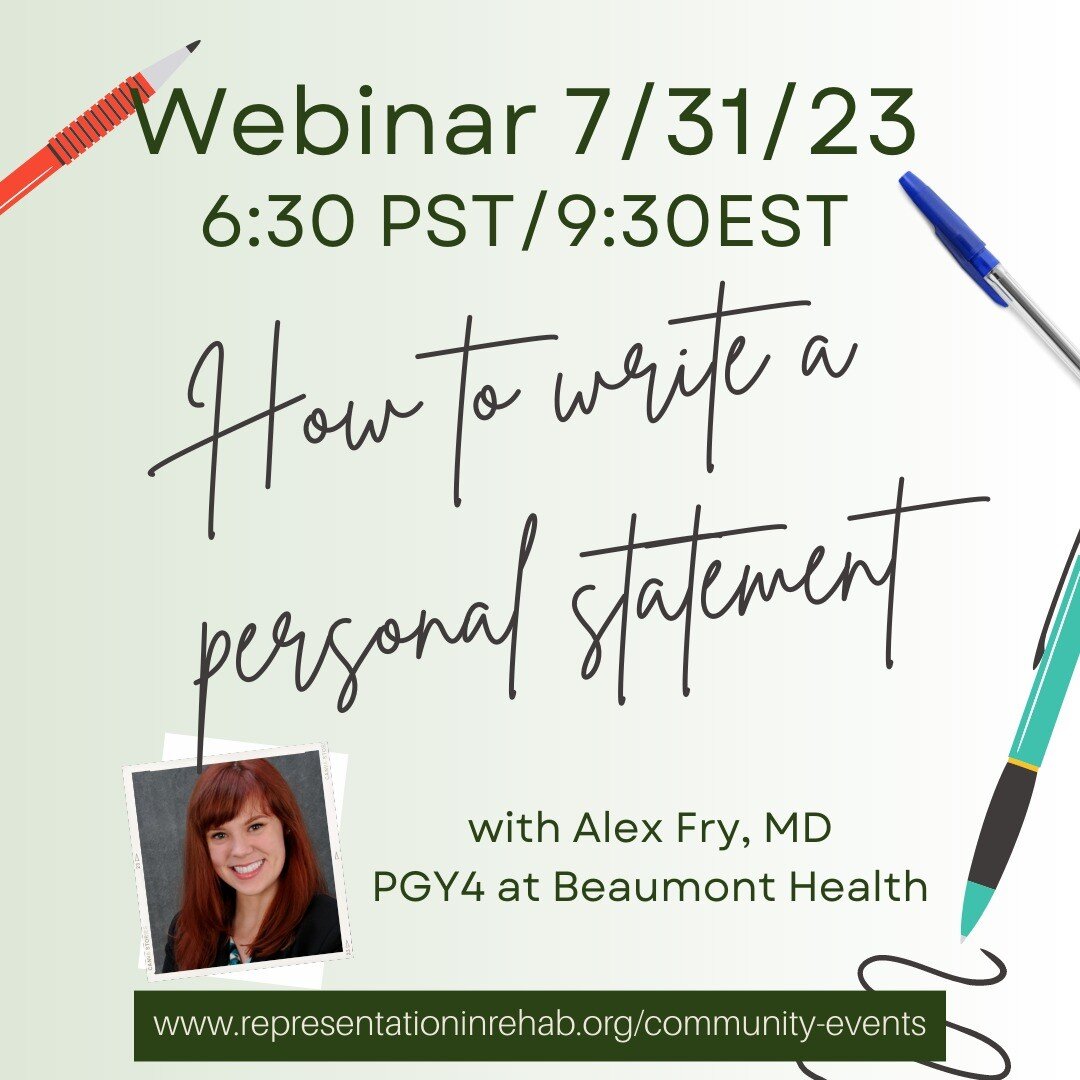 Another plug for our webinar on 7/31! Alex Fry, MD will be talking about writing personal statements. Zoom link will be on our event page!

#match2024applicants #rehabmedicine #rehabmed