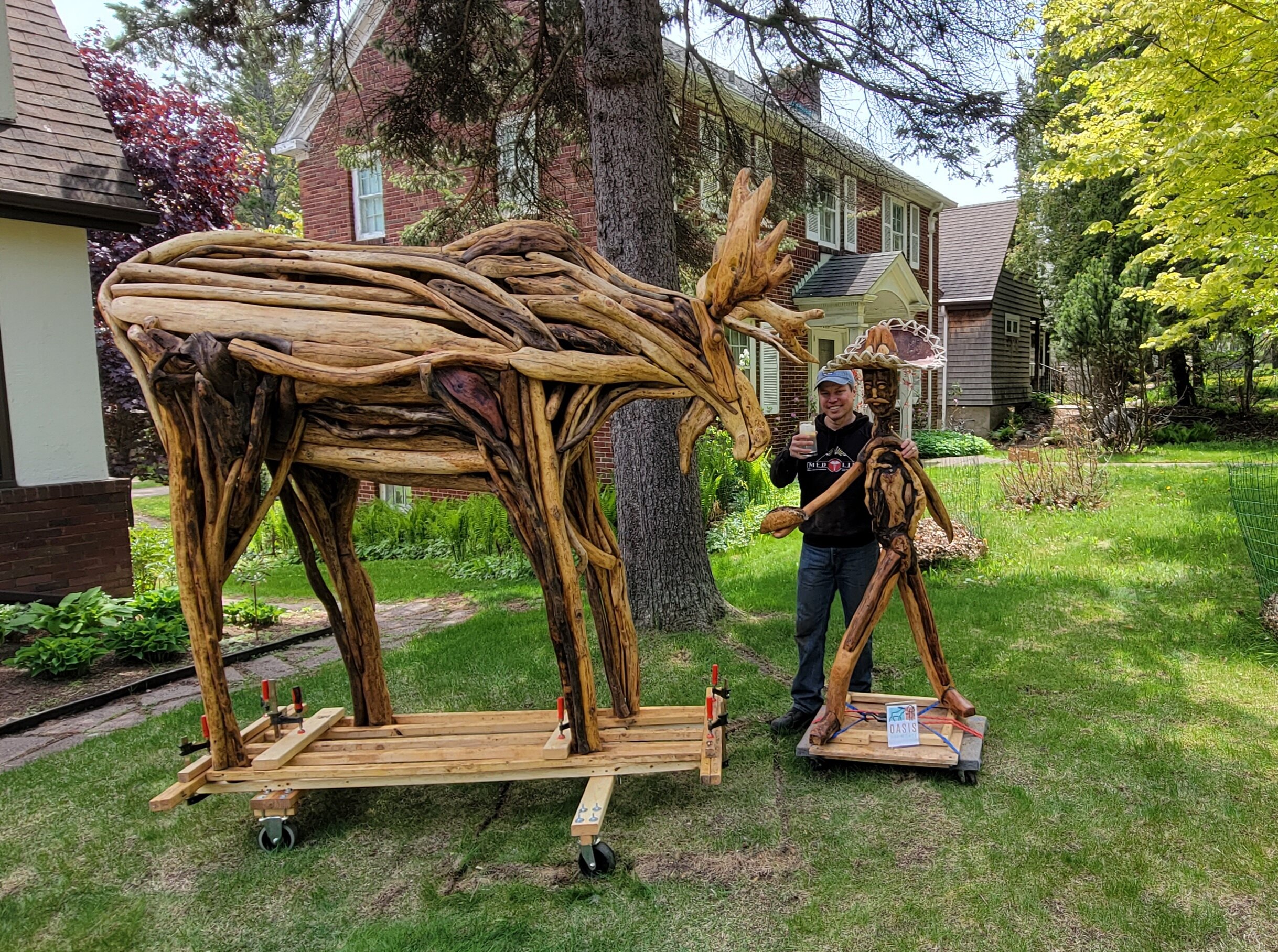 Celebrating the completion of the two sculptures.