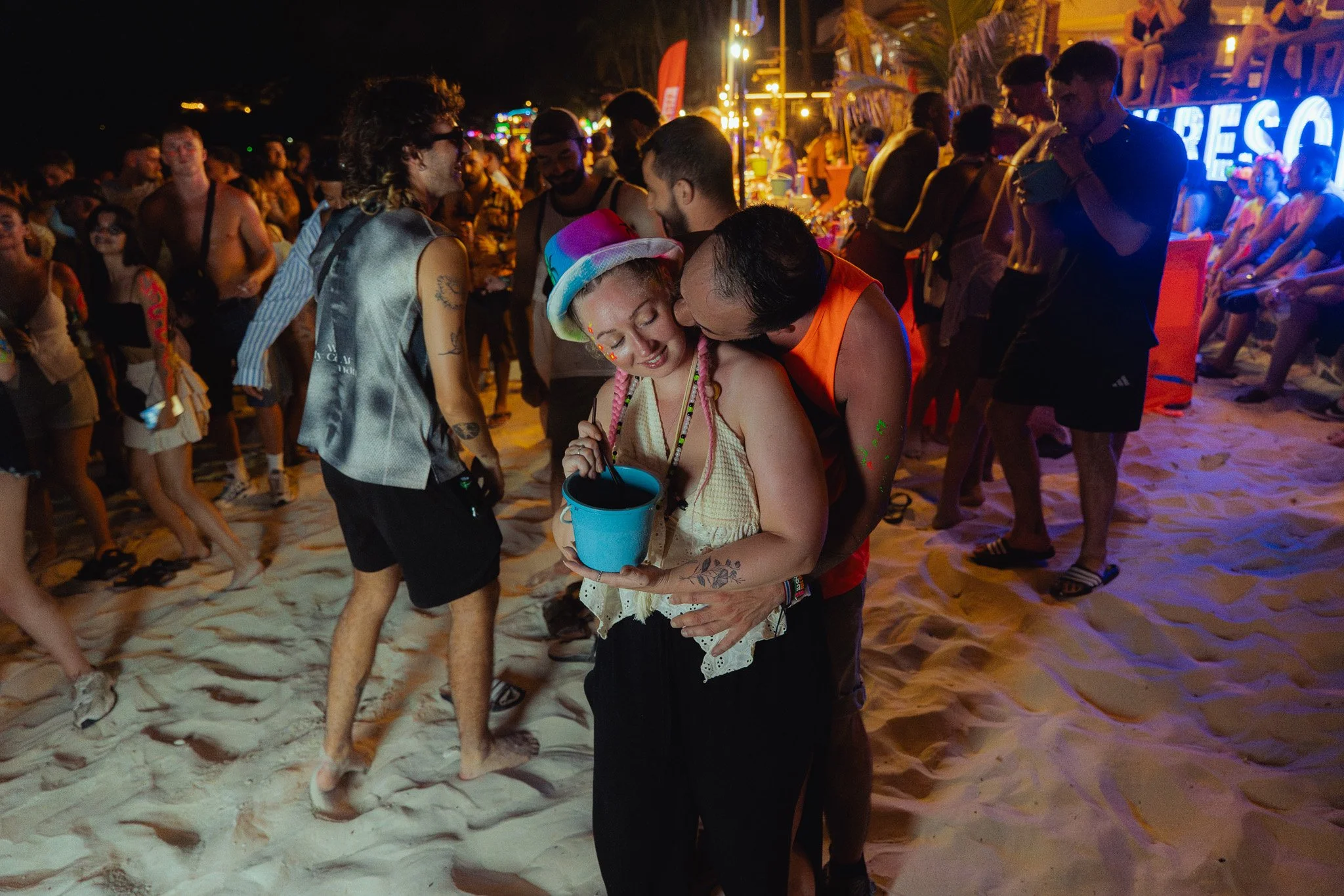 Revellers dance on Haan Rin beach.