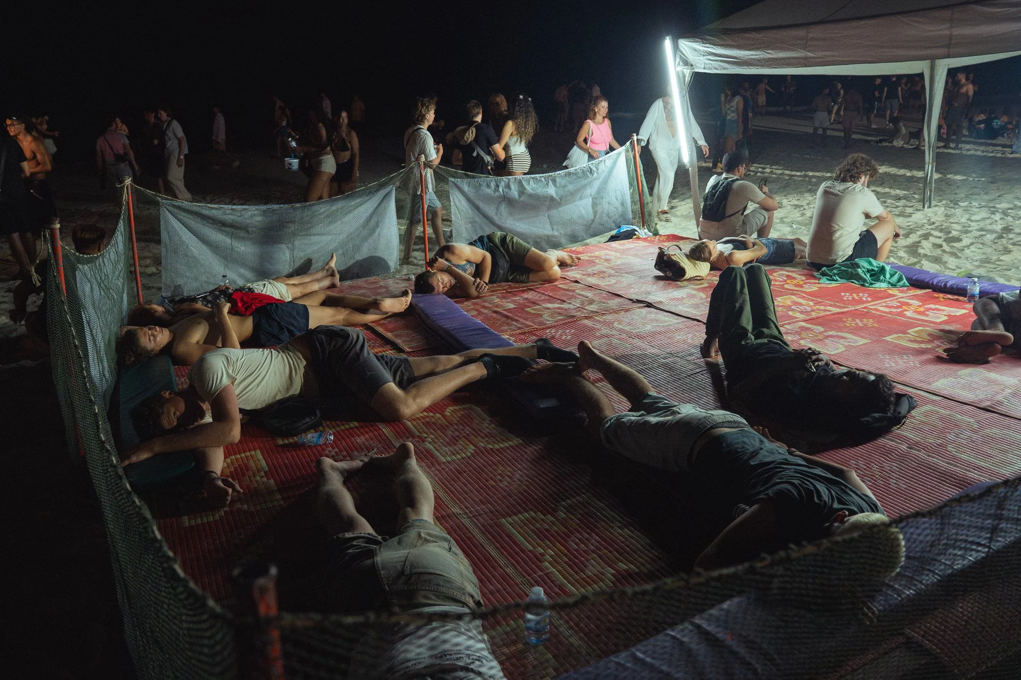 The sleeping area set up next to the emergency services tent for those who have had too much to drink.