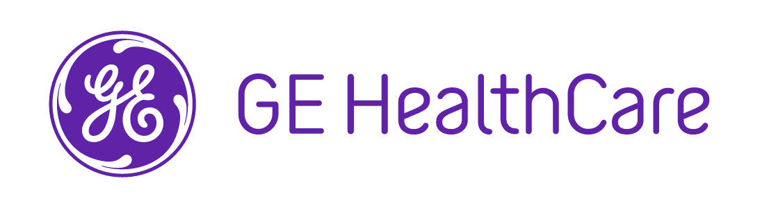 GE Healthcare logo featuring purple circular design with initials 'GE' and purple text spelling 'GE Healthcare'