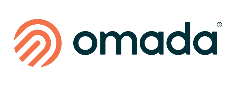 The Omada logo with a stylized orange and black circular design next to the word 'omada' in lowercase black font.