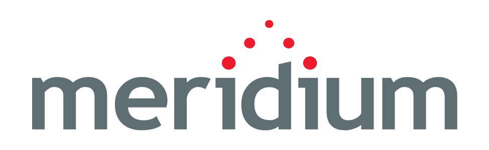 Meridium logo with a stylized red dot above the letter 'i'