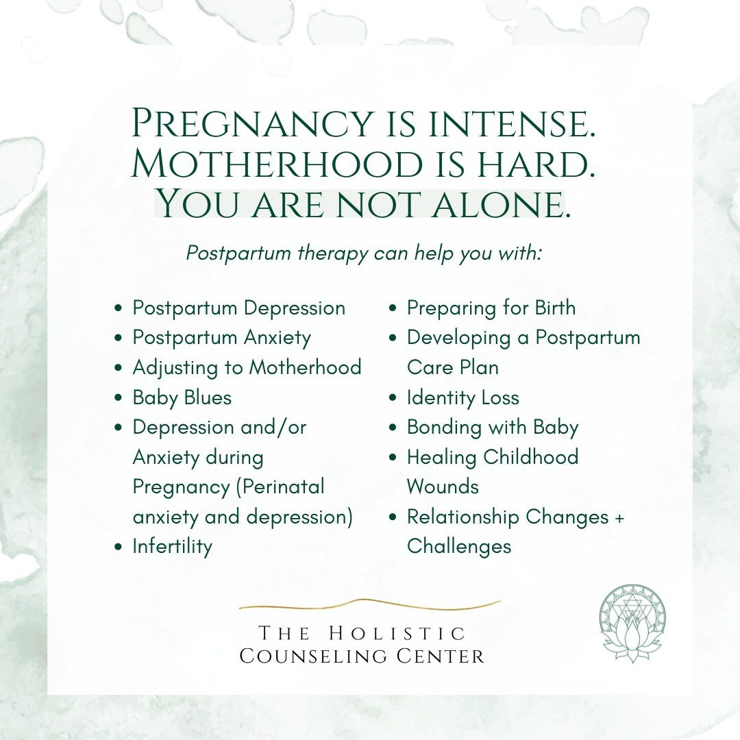 Every postpartum depression therapist in our practice is also a mother. We get it. We&rsquo;ve been there. We can help.

We specialize in supporting mamas from pregnancy through the postpartum period and beyond, offering evidence-based treatment with