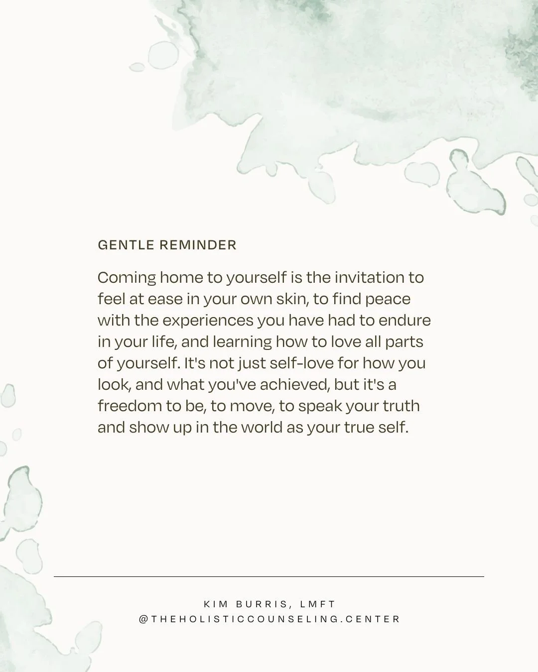 Coming home to yourself is the invitation to feel at ease in your own skin, to find peace with the experiences you've endured, and learn to love all parts of yourself.

In my decade of practice as a holistic psychotherapist, I've discovered that true