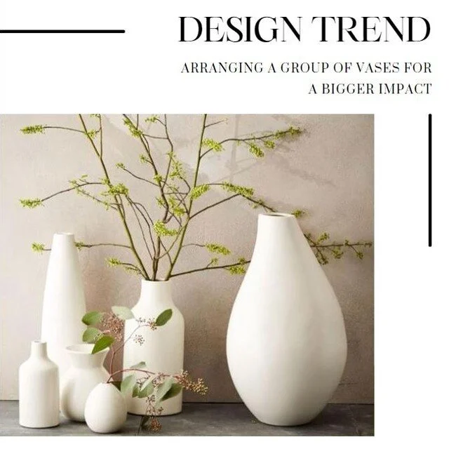 For more impact and interest arrange a group of vases with different shapes and sizes that fit your color scheme. 
#vases #groupofvases #impactfuldesign #interiordecor #interiordesign