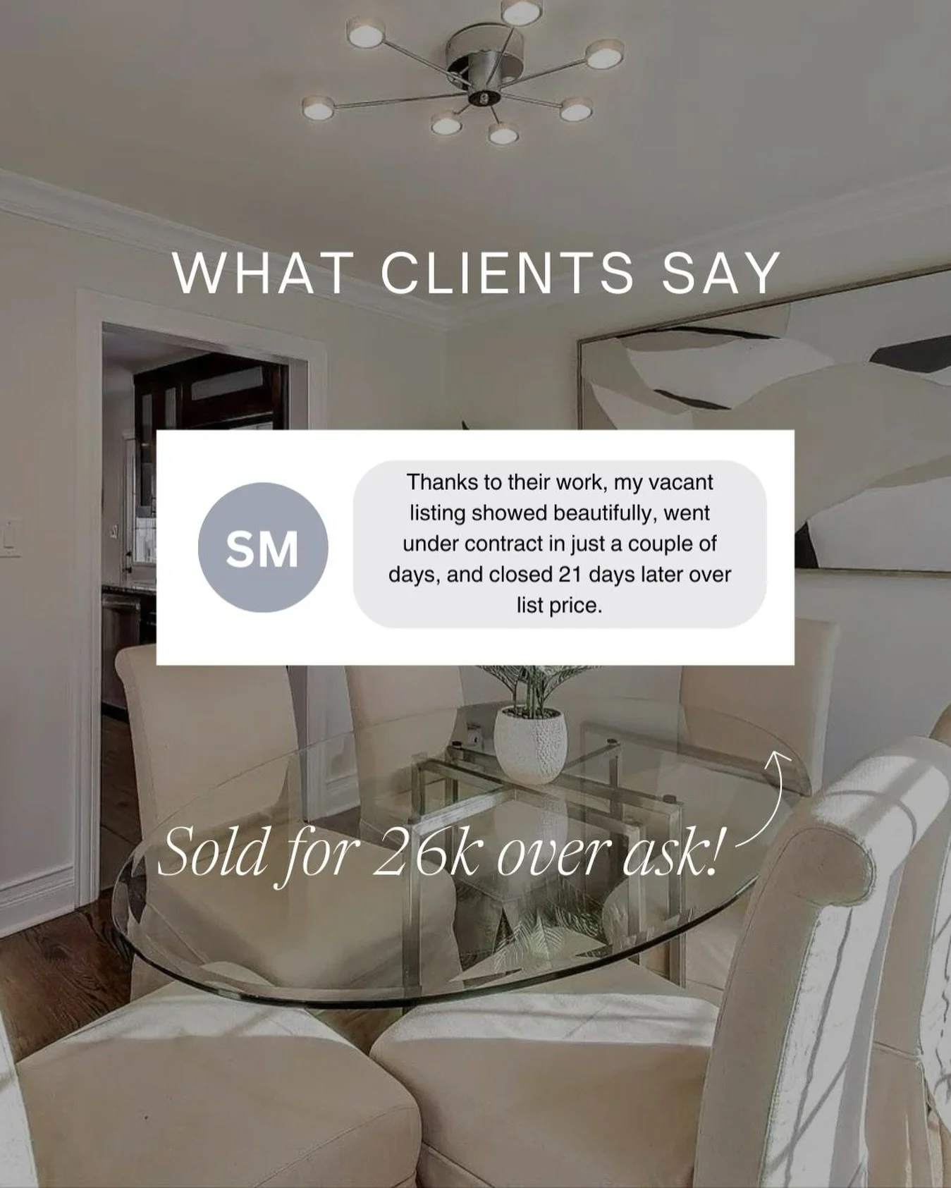 Thoughtful, elevated staging helped the home shine from the moment it hit the market, leading to immediate interest and a final sale $26K over ask.

Congratulations to our clients on a beautiful and efficient sale. We are grateful for the kind words 