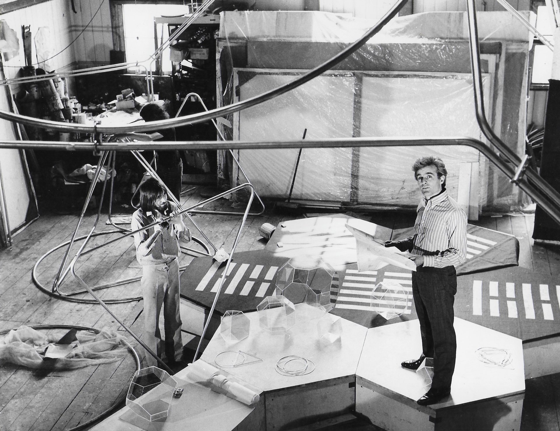 Keith with student Paul Marchant constructing the structure for the Edinburgh Film Festival