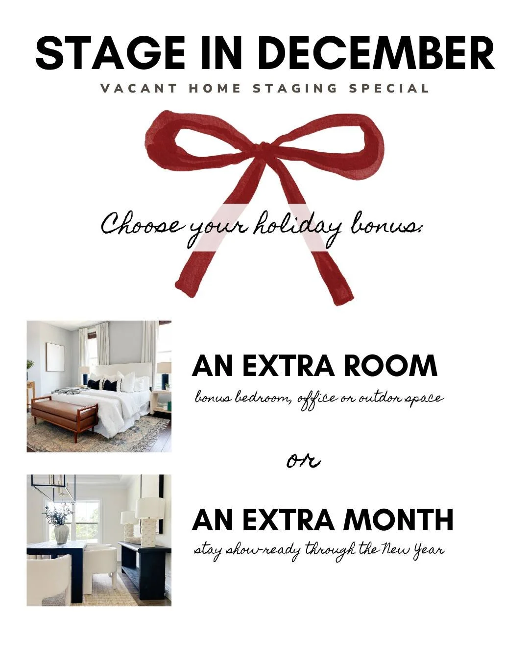 December sellers need every advantage&mdash;and staging is one of the strongest tools you can give them.

To say thank you for another amazing year, we&rsquo;re gifting our favorite STL agents a holiday bonus when you stage your vacant listing with u
