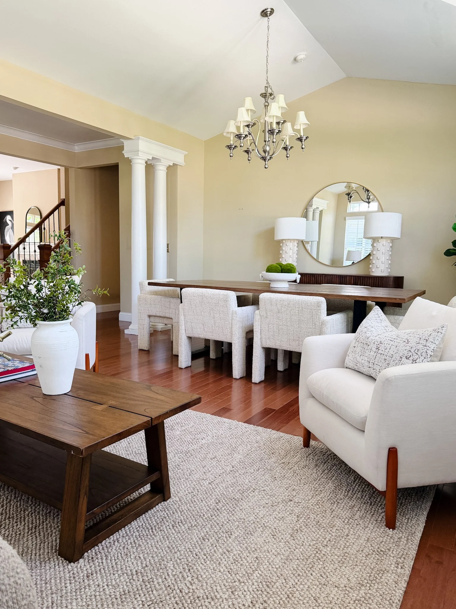 Coming soon to Chesterfield. Villa living at $465,000, staged and ready to show.

The flex room off the foyer is the kind of space that can lose buyers if it isn't defined. We set it up as a combined sitting room and formal dining area, giving it a d