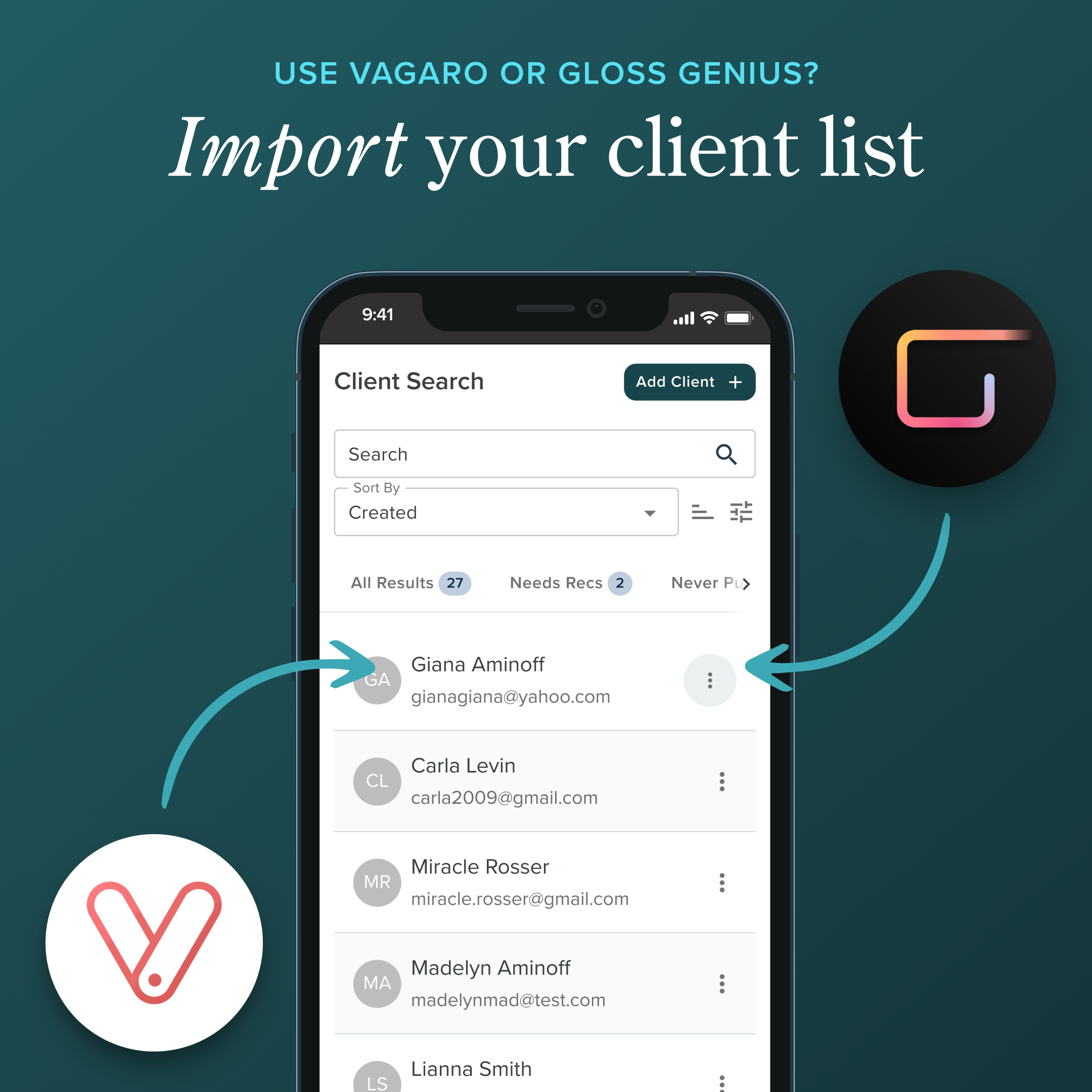 Import your Vagaro or GlossGenius client lists