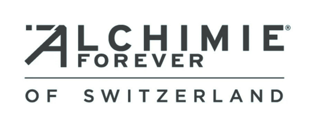 Logo for 'Alchimie Forever of Switzerland' featuring stylized text with a horizontal line beneath.