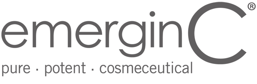 Logo for emergingC with the tagline "pure · potent · cosmeceutical" underneath.