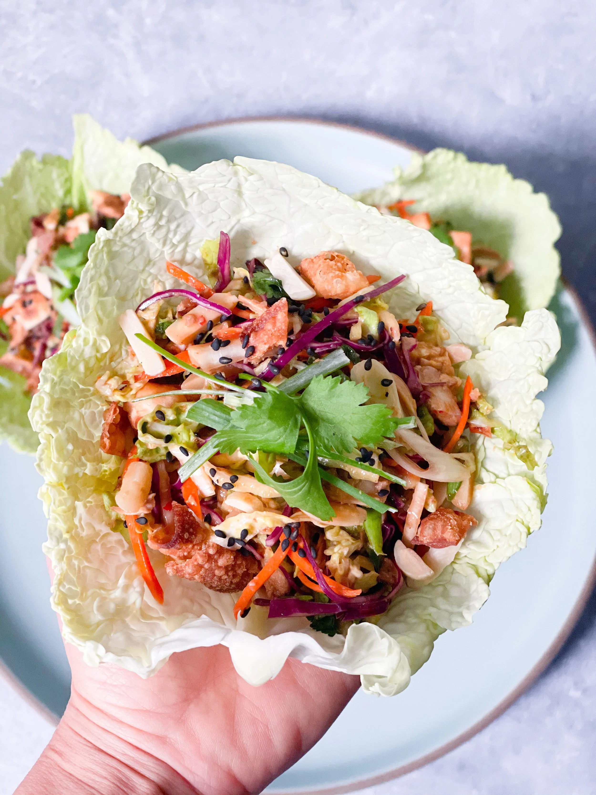 Asian Chicken Salad in Cabbage Cups