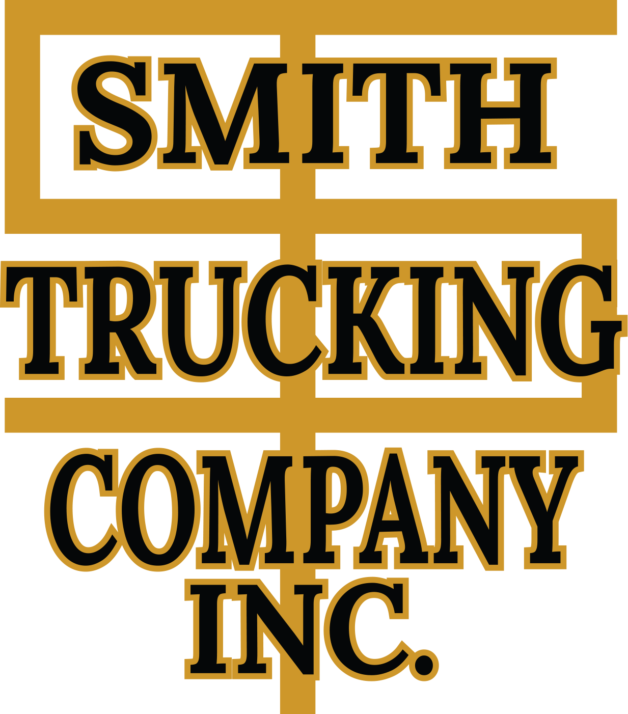 Logo of Smith Trucking Company Inc. with black, gold, and white colors.