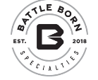 Circular logo with the letter 'B' in the center, surrounded by text that reads 'Battle Born Specialties EST. 2018'.