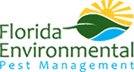 Logo of Florida Environmental Pest Management with a green leaf and a stylized sun and water background.