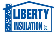 Logo of Liberty Insulation Co. featuring a house with a chimney outline and the company's name in blue text.