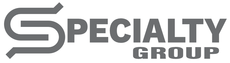 Logo with the text 'Specialty Group' in bold, gray letters on a black background.