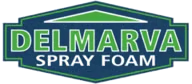 Logo for Delmarva Spray Foam featuring green and blue colors with the company name.