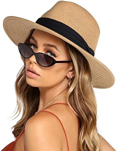 FURTALK Womens Mens Wide Brim Straw Panama Hat Fedora Summer Beach Sun Hats UPF Straw Hat for Women
