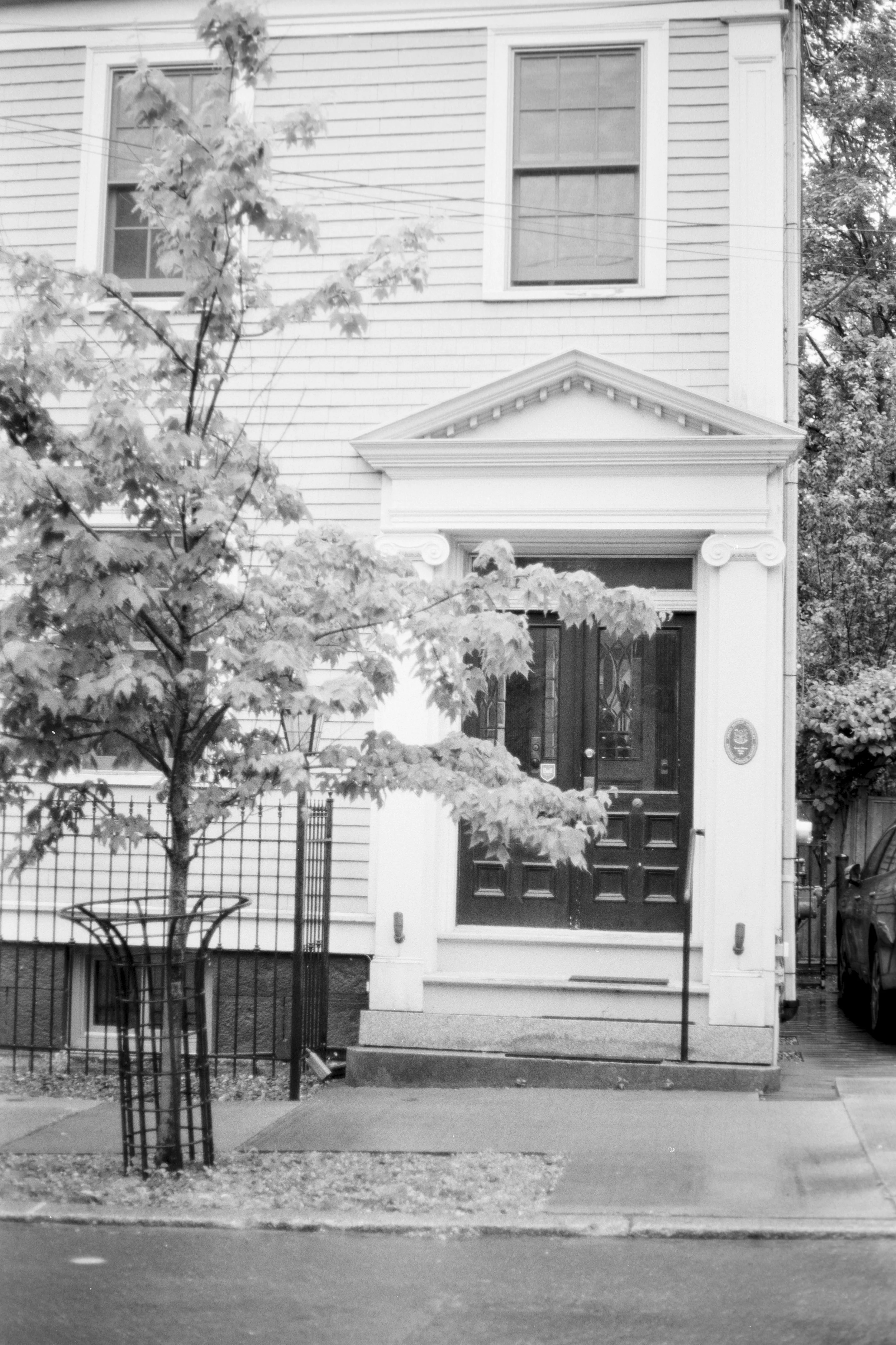 Front of an Old Home on a wet & rainy morning
