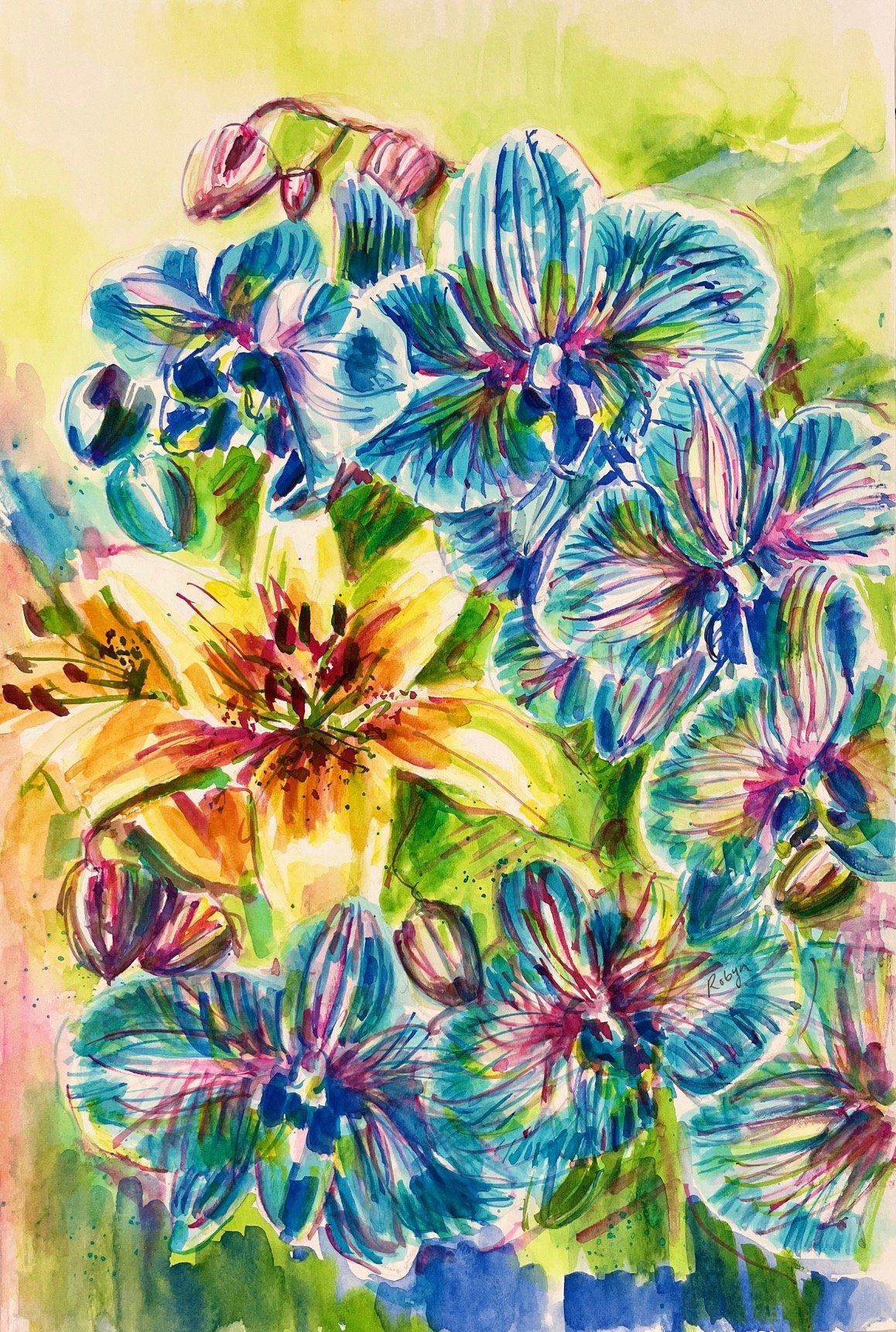 IMG_7957 turquoise and pink orchids with yellow lily jpg rfreedman.jpeg