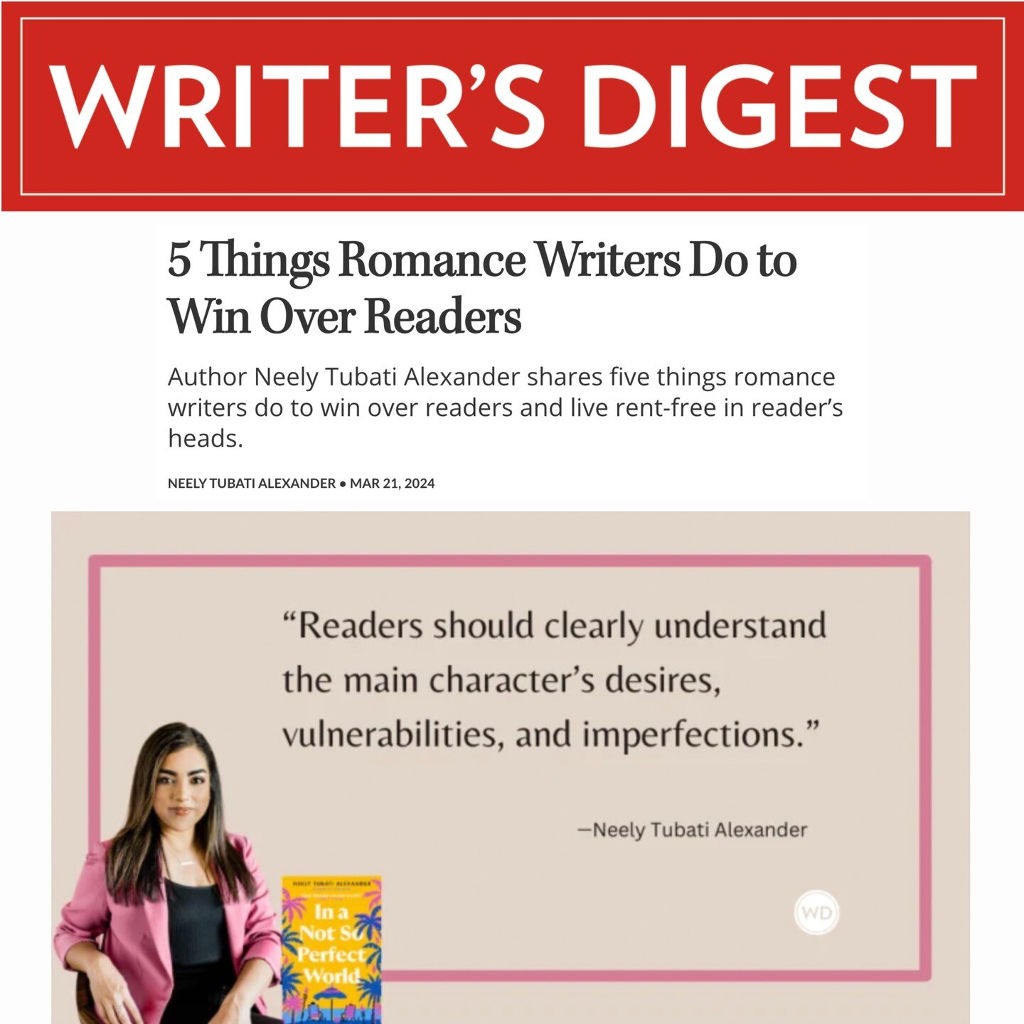 With all the debut week craziness, I have yet to share a few of the articles and interviews I participated in recently. 

1) @writersdigest WRITER'S DIGEST!! Writing these romance writing tips felt both empowering and terrifying. Who am I to give adv