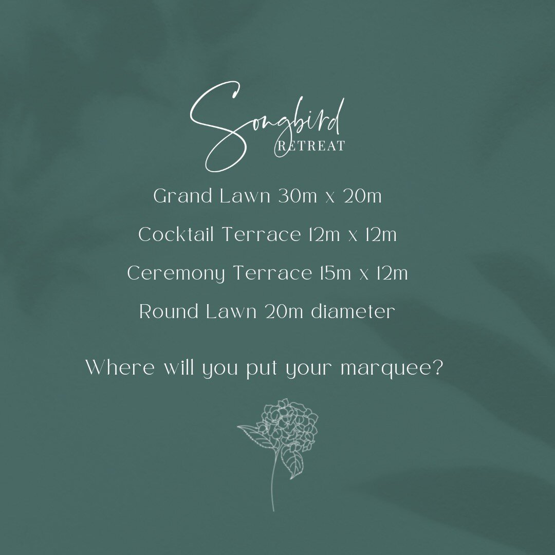 With so many 'garden rooms' we can fit marquees big or small, so whether you are looking for something large and extravagant or cosy and intimate...or even both, Songbird Retreat Garden Weddings has all the space you need.

(Keep it as lush lawn or a