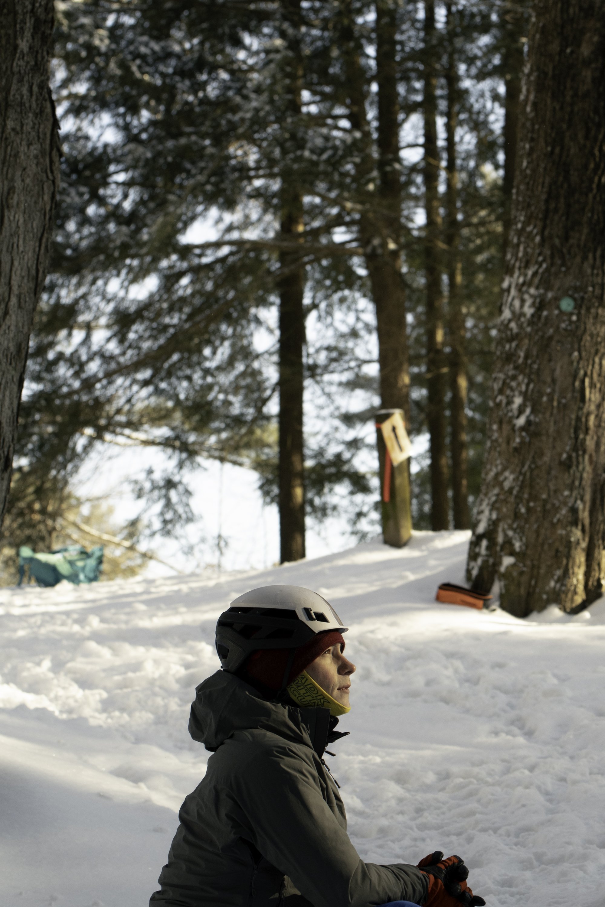  Tyler Patno, a member of Adirondack Mountain Rescue (AMR) pauses during an ice axe and crampon course in Saratoga State Park in Saratoga Springs, N.Y. on February 5, 2022.  