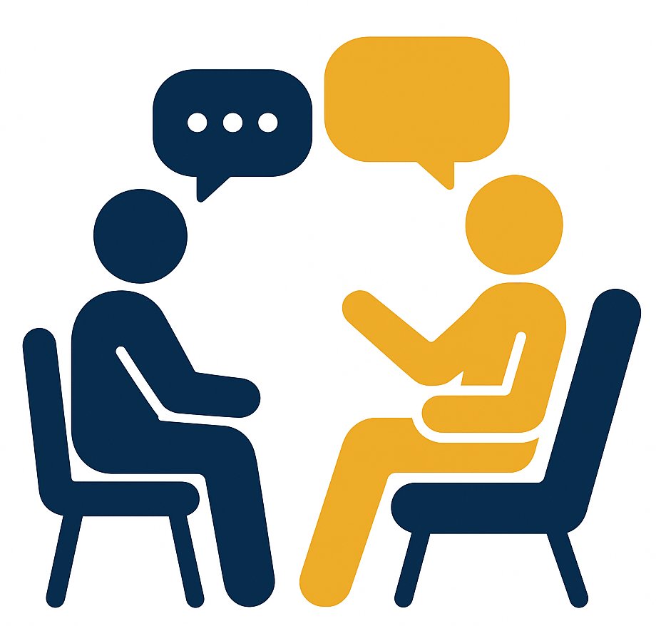 Two people having a conversation, representing psychotherapy.