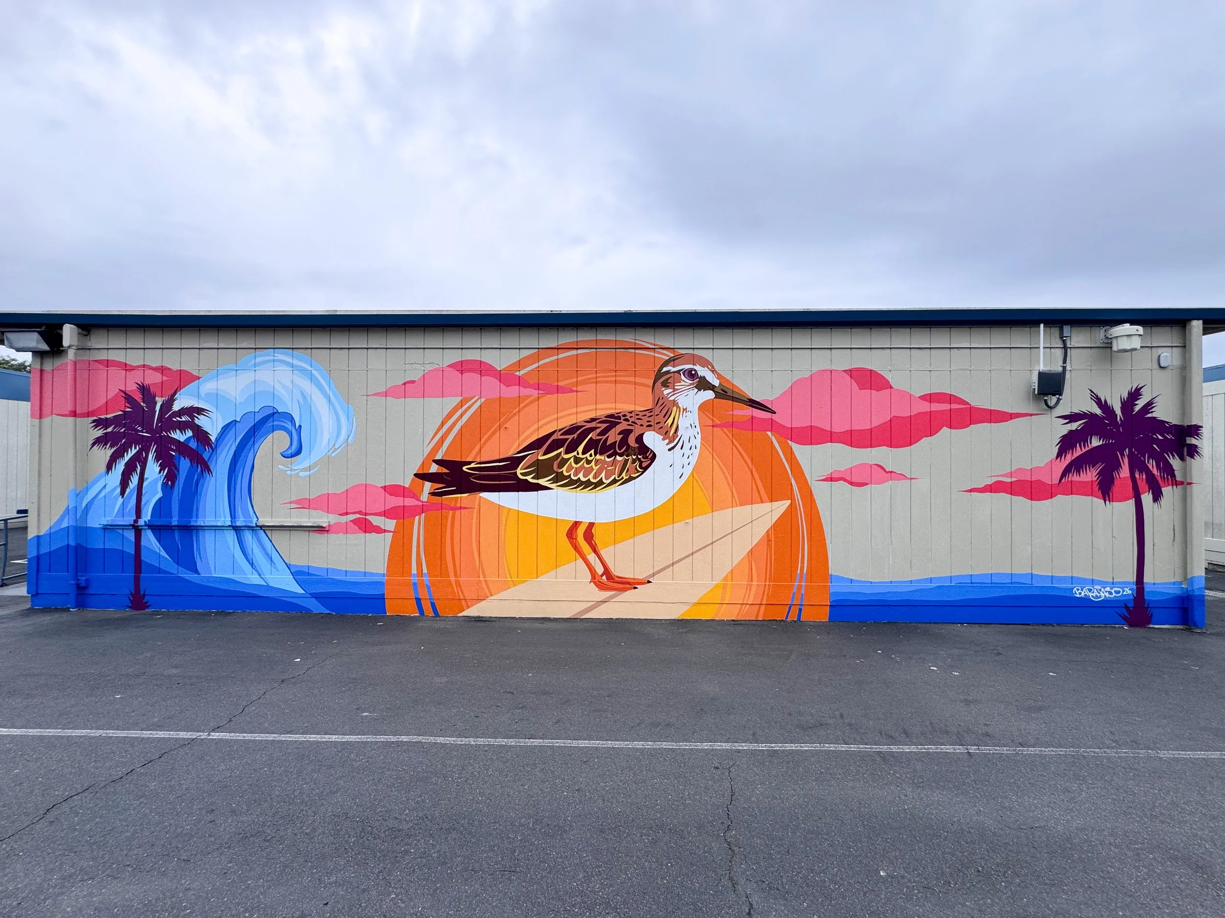 Sandpiper exterior acrylic paint and Montana 94 spray paint, 50’ x 11 ‘. 