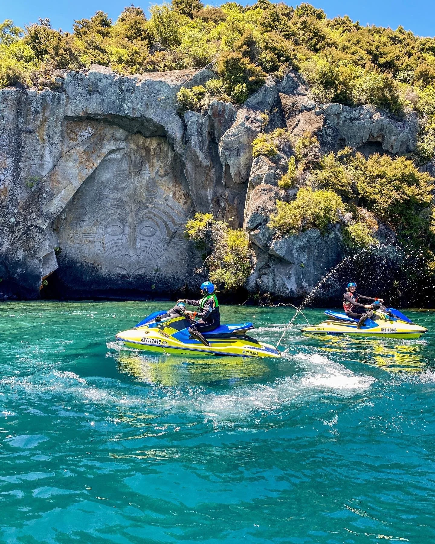 The Mine Bay Rock Carvings are easy to access if you rent a jet ski and ride along Lake Taupo. 