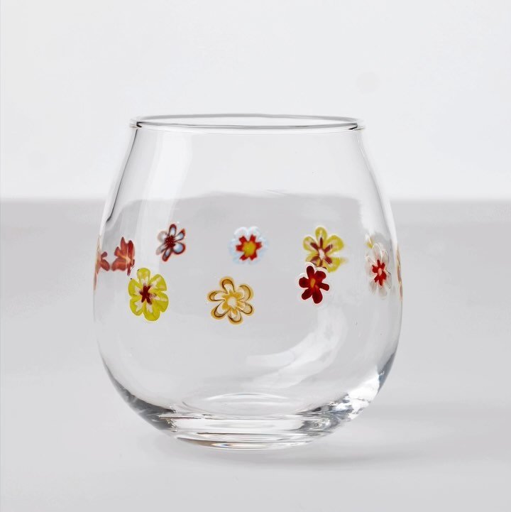 Our favorite Flower Cups- now as a stemless wine glasses! And we made bug ones too. We LOVE making these cups and have gone through many iterations to get the ideal weight and wall thickness without smearing the murrine into ugly mush. 

Available NO