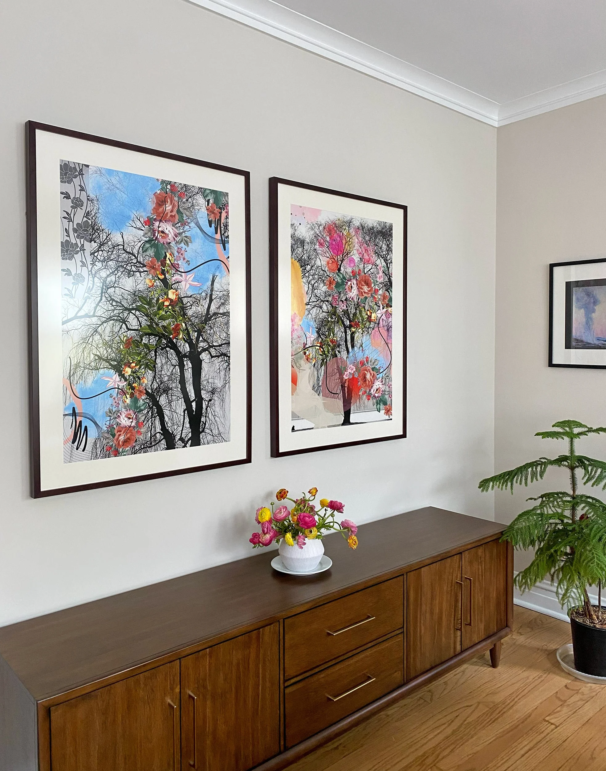 Contemporary prints in modern dining room