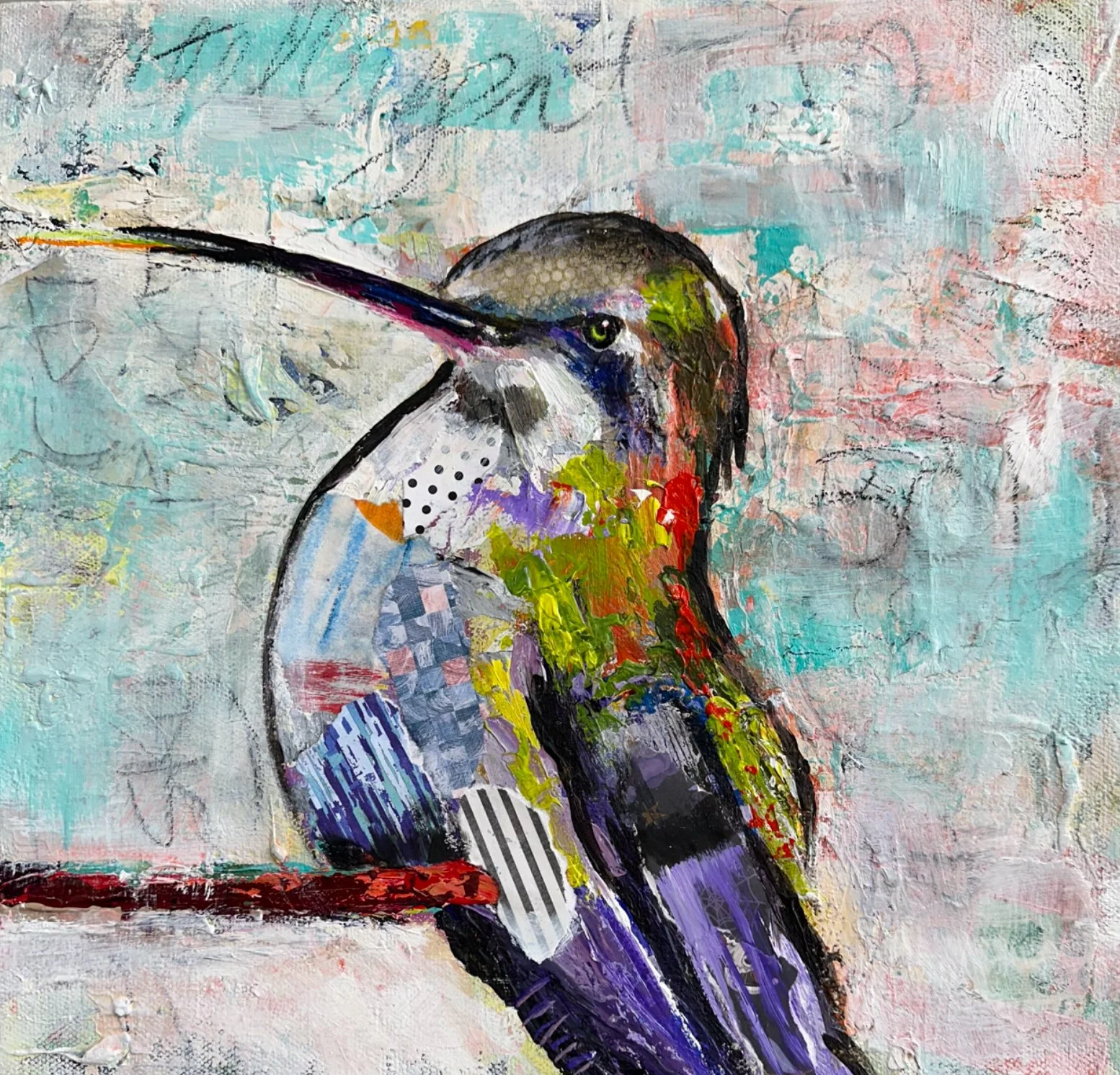 "Bright Noise", 12 x 12", acrylic and collage, $200