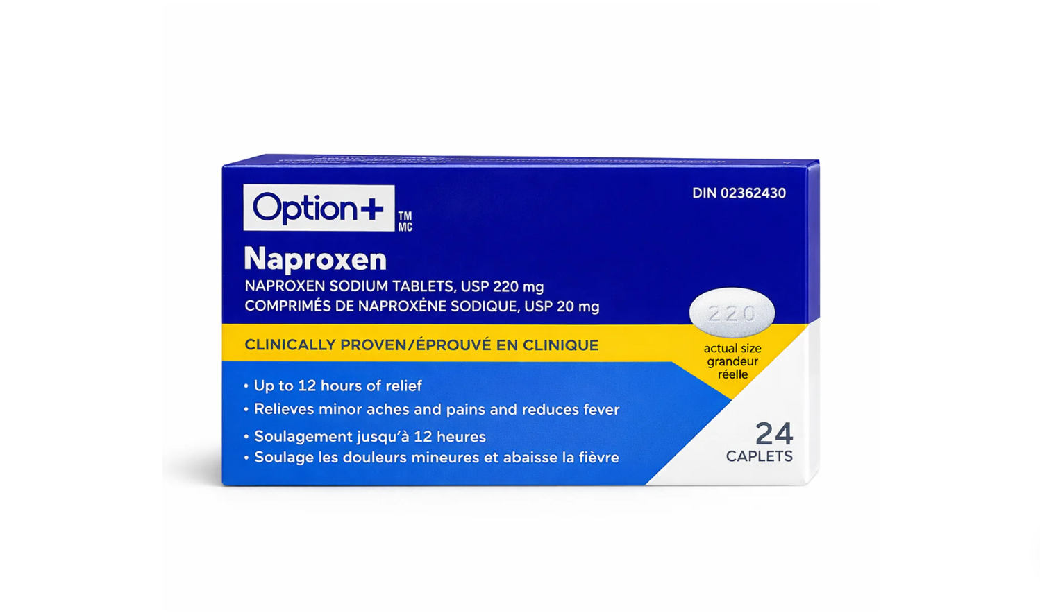 Option+ Naproxen Sodium 220MG, 24 Caplets [Generic Brand]