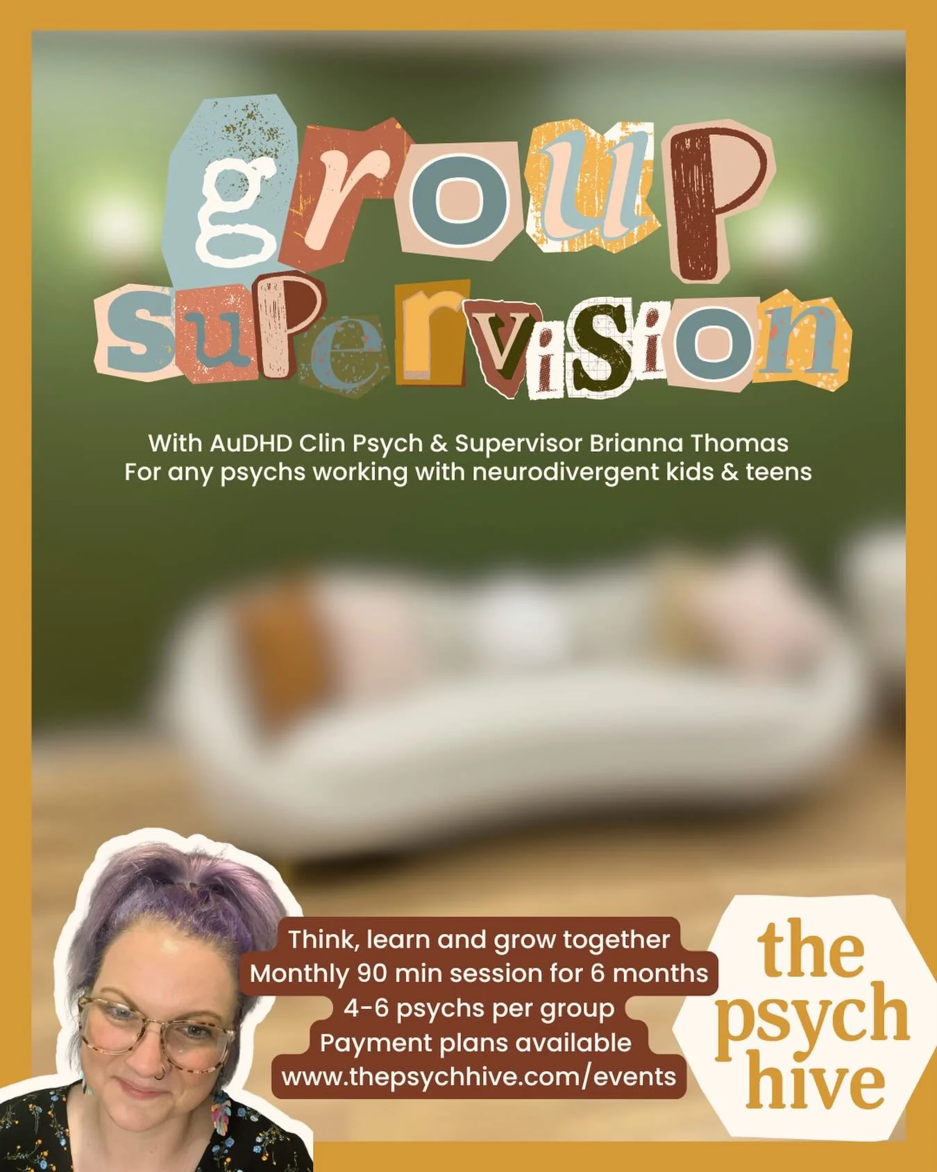 Are you a psych who works with ND kids and teens, who would like more space to learn, build confidence, reflect, and become thoroughly ND affirming? I would LOVE to facilitate a group with you in it. (Zoom, once a month, 90 mins, x6 sessions).

Go to