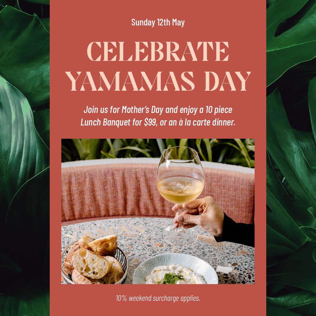 Treat your Mum to a Greek banquet at Yamas! 🥂
Enjoy a 10-piece Lunch Banquet for $99, or an &agrave; la carte dinner.

Indulge in a mouthwatering spread, including succulent chicken and lamb souvla, flaky spanakopita, crispy saganaki, scallops and m