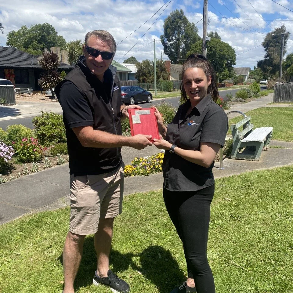 We are very proud to announce that Sale Neighbourhood House have won this years walktober with a group of 36 walkers and a total of 3,219,935 steps (avg 89,443 per individual).

Last week we had Ryan from GippSport drop in to award us our freshly eng