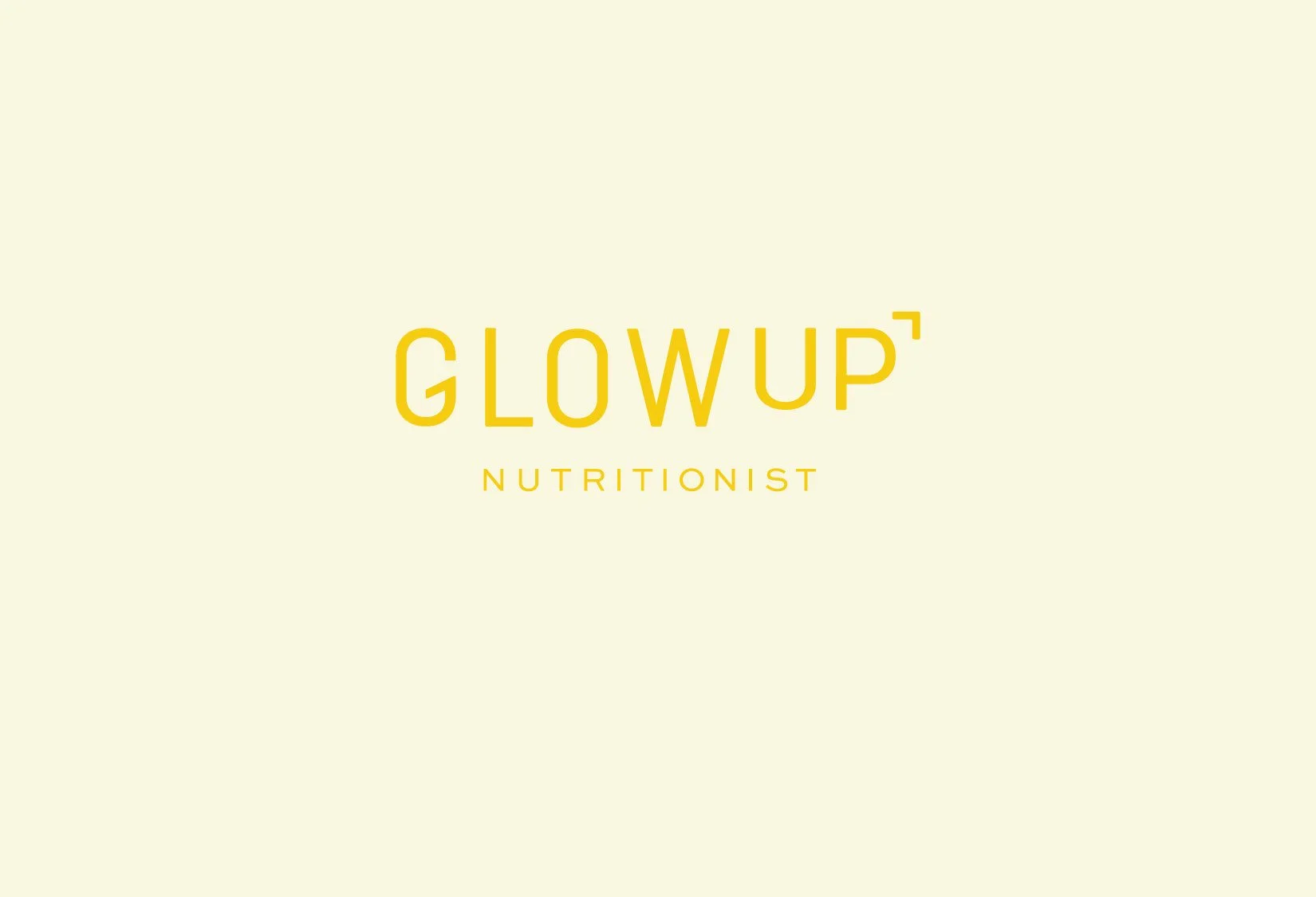 Logo of GlowUp Nutritionist with yellow text on a light background.
