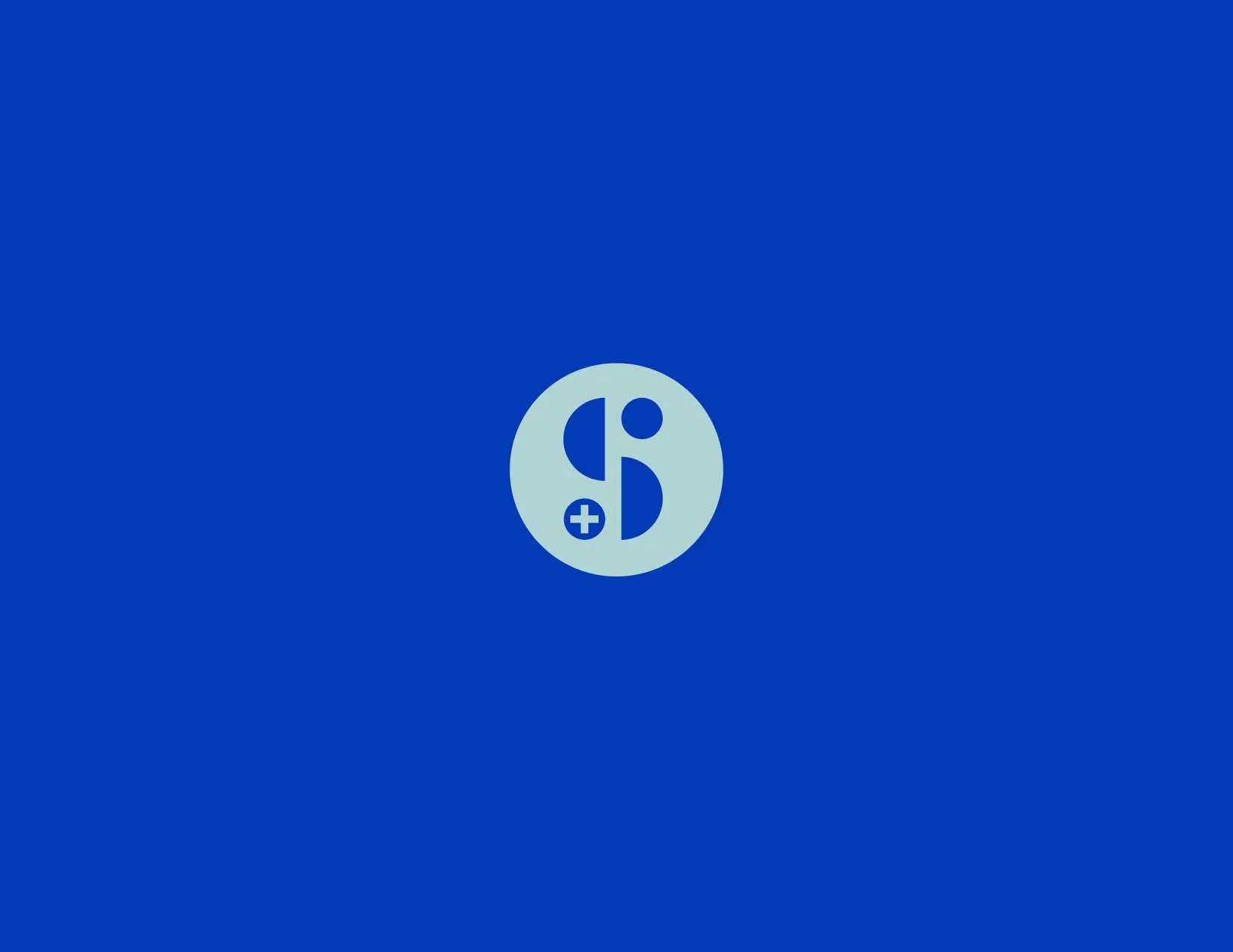 Stylized globe logo on a blue background