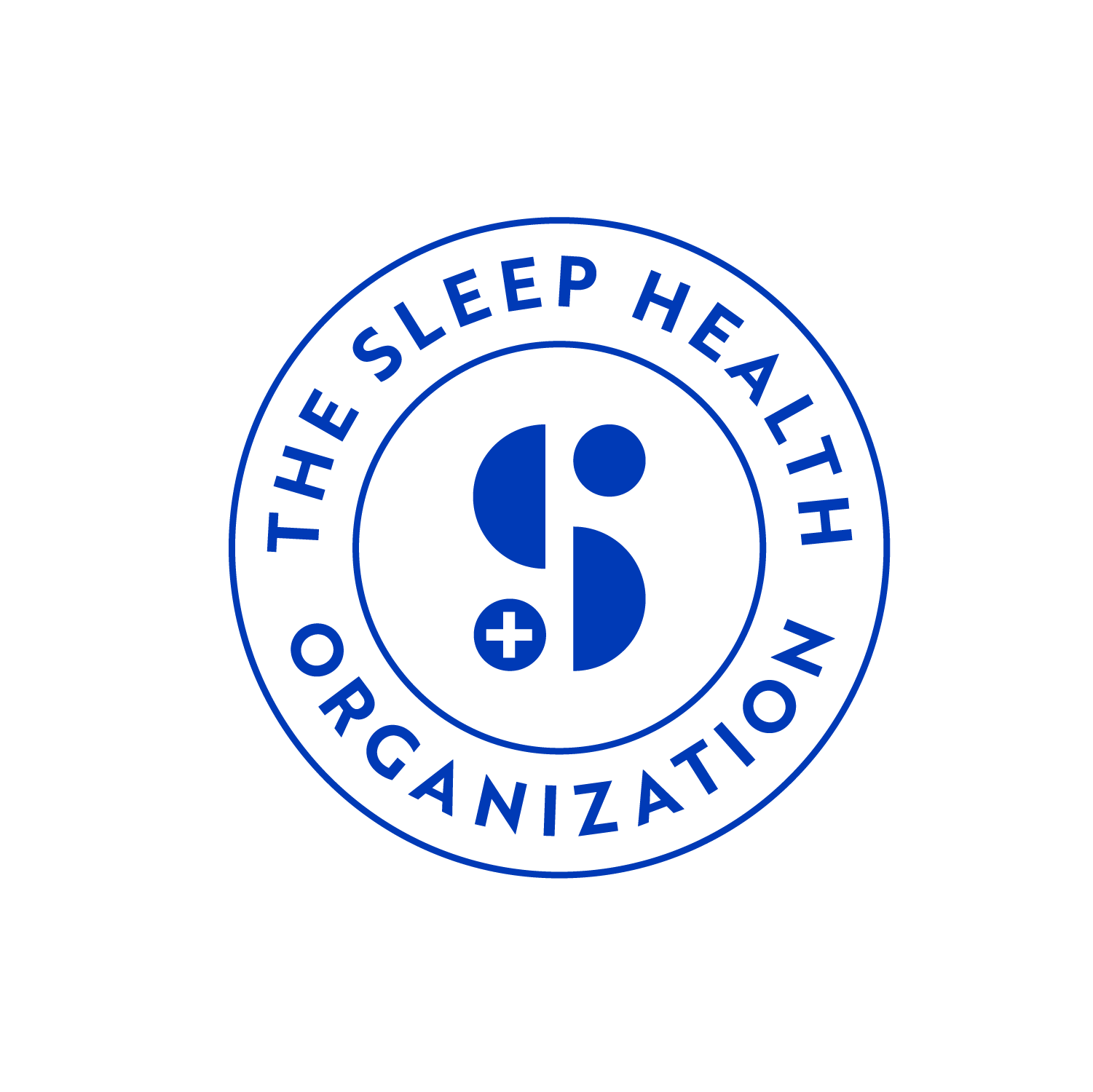 Logo of The Sleep Health Organization with blue circular border containing the organization's name and a central design of a sleeping person with a plus sign.