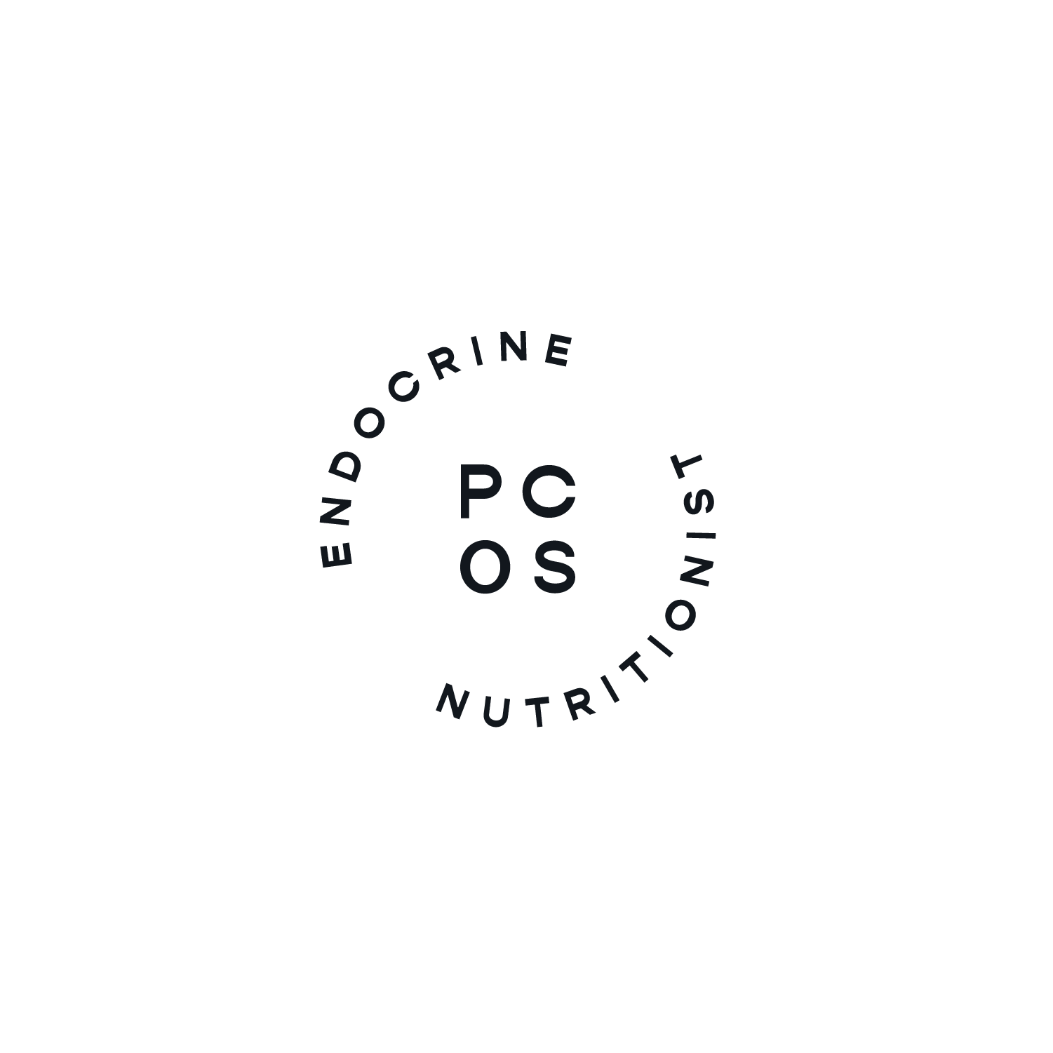 Black logo with the words 'Plant-Based Nutrition' and 'Endocrine,' 'PCOS,' 'OCT' forming a circle around the letters 'R' and 'S' in the center.